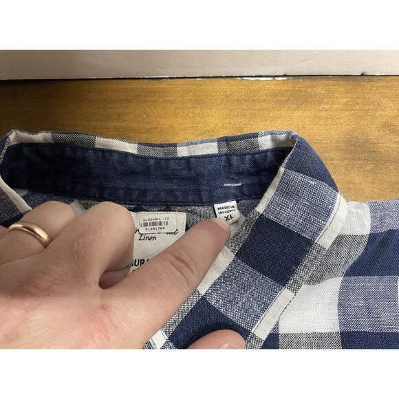 BAIRD MCNUTT Murano Slim Fit Linen Button Down Shirt XL Blue Check - Picture 5 of 12